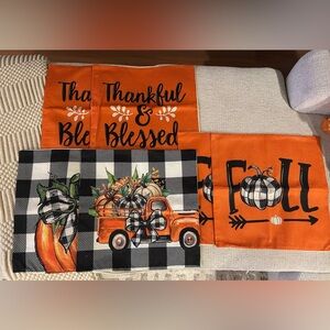 6PC Festive Fall Pumpkin Pillow Covers(18x18)w/2PC Toilet Cling-Great Condition